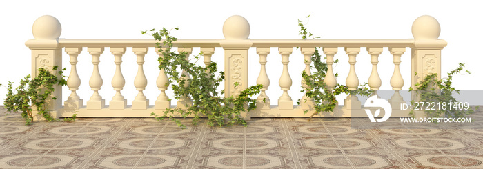 Balustrade entwined with ivy on a white background 3d rendering