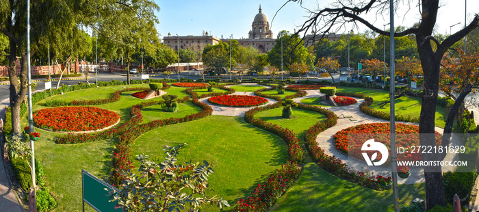 Beautiful Park at Roundabout of Central Secretariat, New Delhi, India.