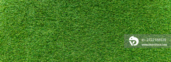 Panorama of green artificial turf flooring texture