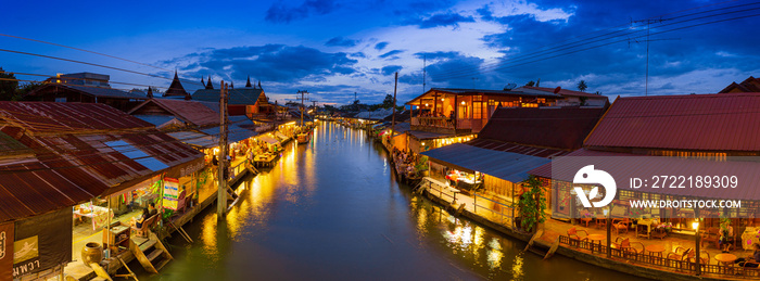 Amphawa market canal, the most famous of floating market at sunset and cultural tourist destination on