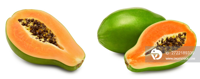 sliced ripe papaya fruit isolated on white background. exotic fruit. clipping path