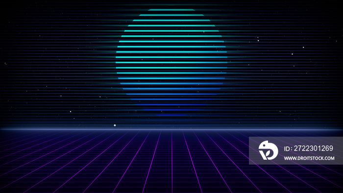 Future Retro Sci-Fi Background Futuristic landscape of the 80`s. Digital Cyber Surface. Suitable for