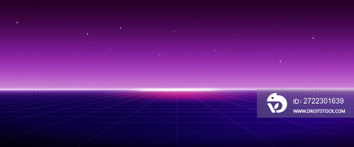 Retro 80s futuristic background with laser grid, Abstract Sci-fi concept, Cyberpunk. 3d rendering.