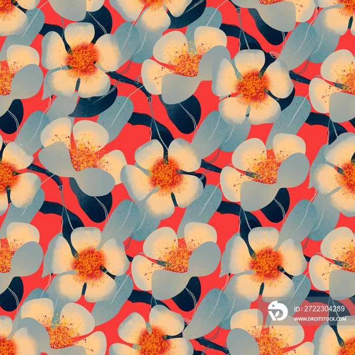 Vintage spring and summer blooming floral color seamless pattern