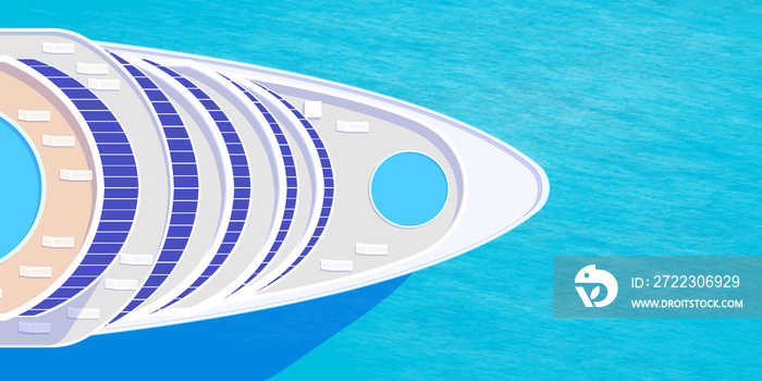 Nose of cruise ship top view on blue sea illustration