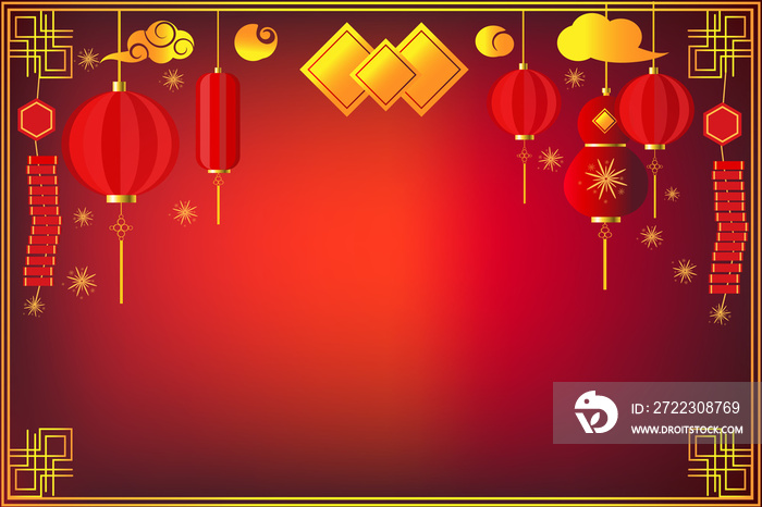Happy Chinese new year on red background,decorative classic festive for holiday,Traditional lunar ye