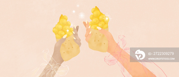 two women doing egg waffles cheers