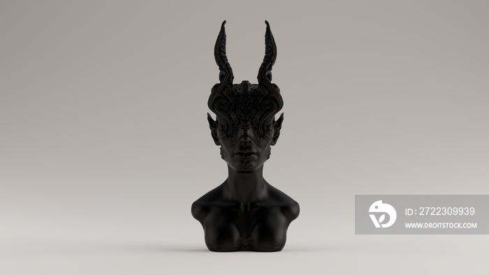 Black Antique Horned Demon Queen Statue Bust Front View 3d illustration 3d render