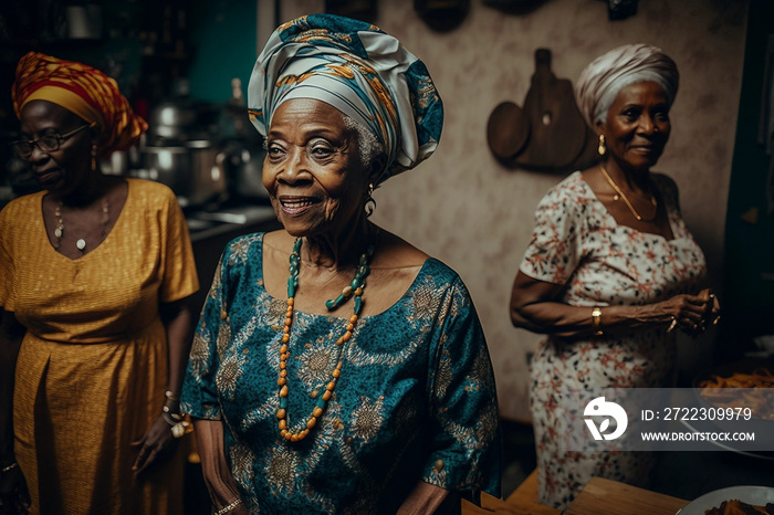 Generative AI. THREE NIGERIAN WOMEN AT A WEDDING RECEPTION