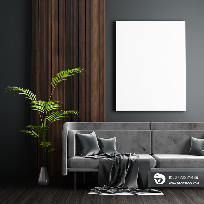 Mock up poster frame in Scandinavian style hipster interior. Minimalist modern interior design. 3D i