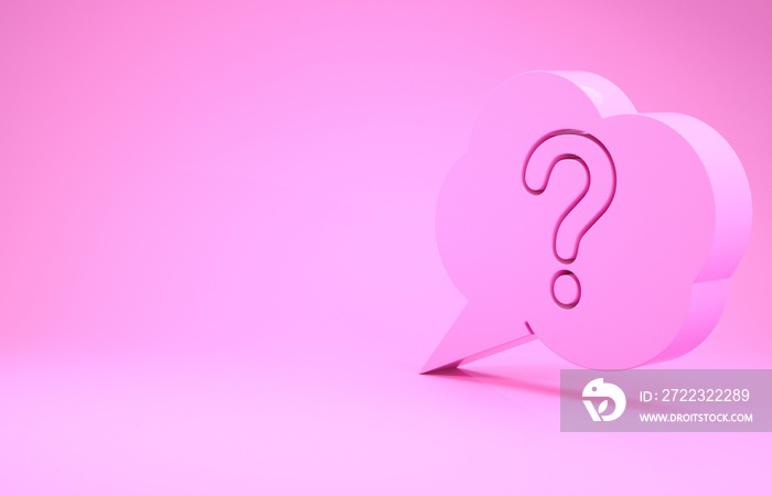 Pink Speech bubble and Question icon isolated on pink background. FAQ sign. Copy files, chat speech 