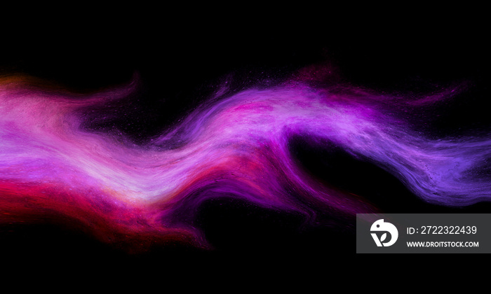 宇宙星尘星云在黑色背景上孤立流动的紫色紫蓝色抽象光