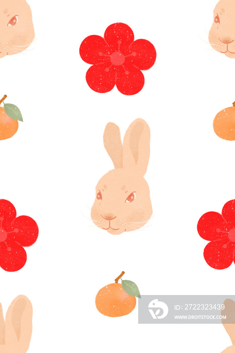 Chinese new year zodiac year of rabbit 2023 seamless pattern on transparent background