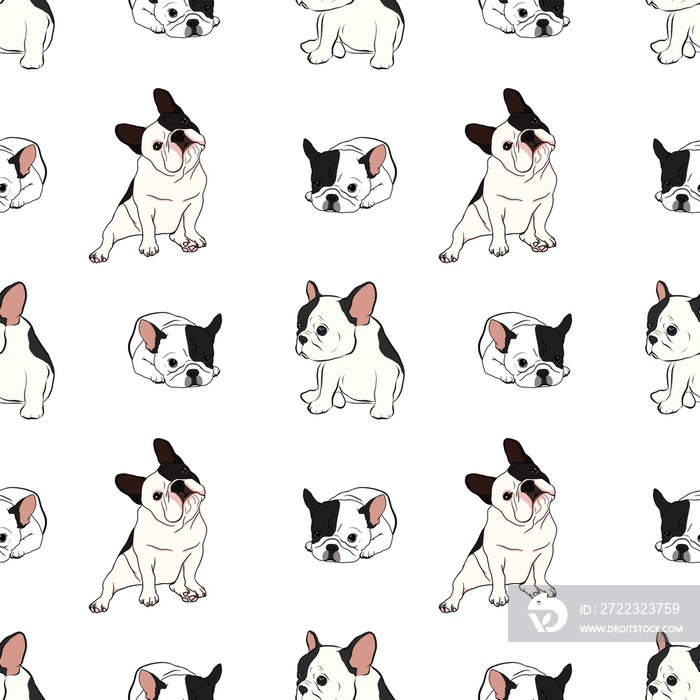 Hand drawn illustrations cartoon style of French Bulldog breed on white background design for seamle
