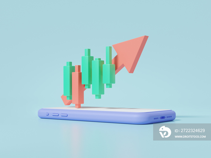 Growth statistics trading concept. buy, sell, Cryptocurrency trading or bitcoin with mobile finance 