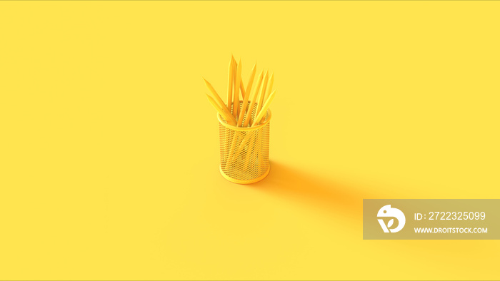 Yellow Wire Desk Tidy with Pencils 3d插图3d渲染