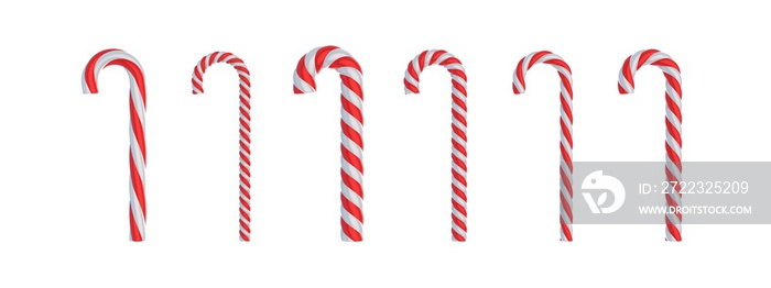 Candy canes isolated on white background, Christmas traditional striped pattern. 3d illustration