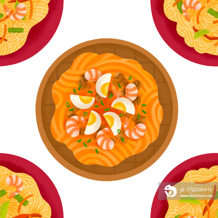 Filipino pansit malabon and pansit bihon noodles illustrated pattern