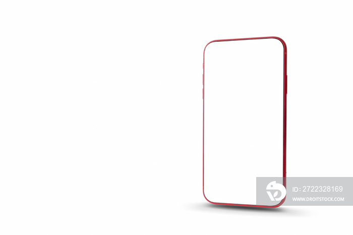 Red smartphone Isolated blank screen for mockup on white background