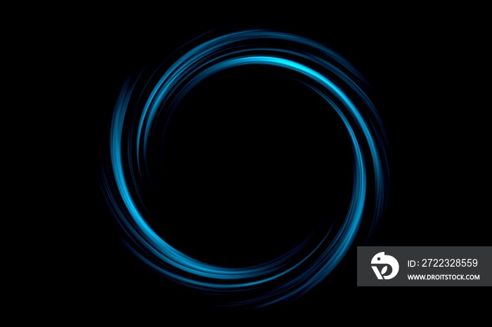 Abstract black hole with light blue circle on black background