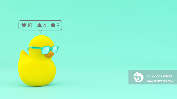 influencer duck with mint sunglasses 3d rendering