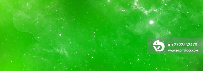 Green Nebula and stars in night sky web banner. Space background.