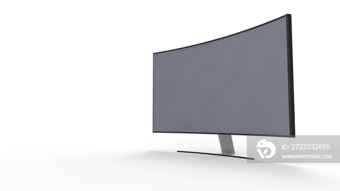 3d rendering of a curved television screen monitor isolated in studio background