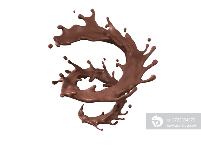 Brown chocolate splash in spiral shape,Clipping path