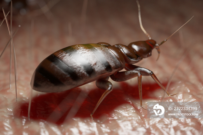 3d rendered medically accurate illustration of a bed bug on human skin