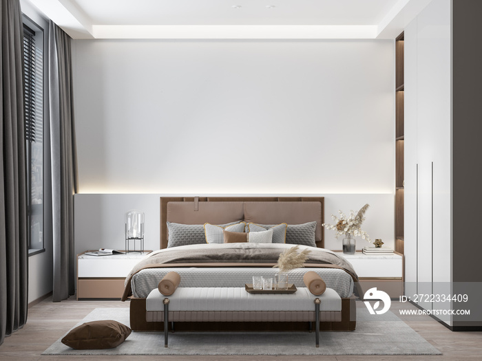 Interior Bedroom Wall Mockup - 3d Rendering, 3d Illustration