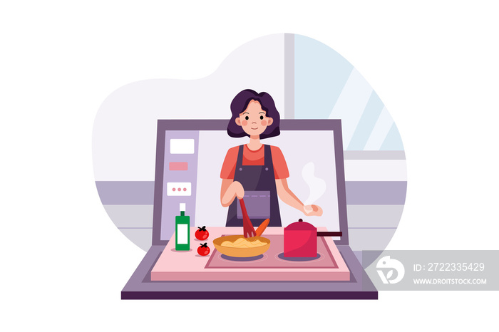 Online course with a girl cooking