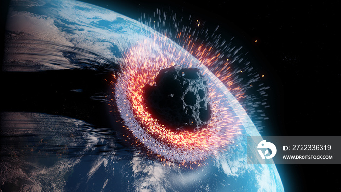 小行星撞击地球的三维渲染图