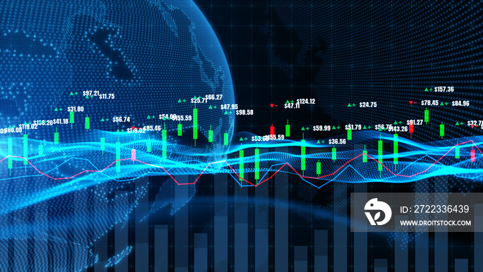 带有数字数据的蜡烛图，股票市场或股票e价格的上升趋势或下降趋势
