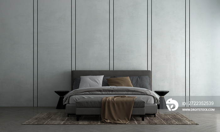 Modern interior mock up and decoration furniture of bedroom and concrete wall texture background, 3D