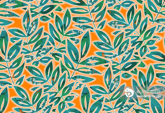 Exotic Abstract Tropical Leaves Hologram Textured Seamless Trendy Fashion Pattern Stylish Colors Per