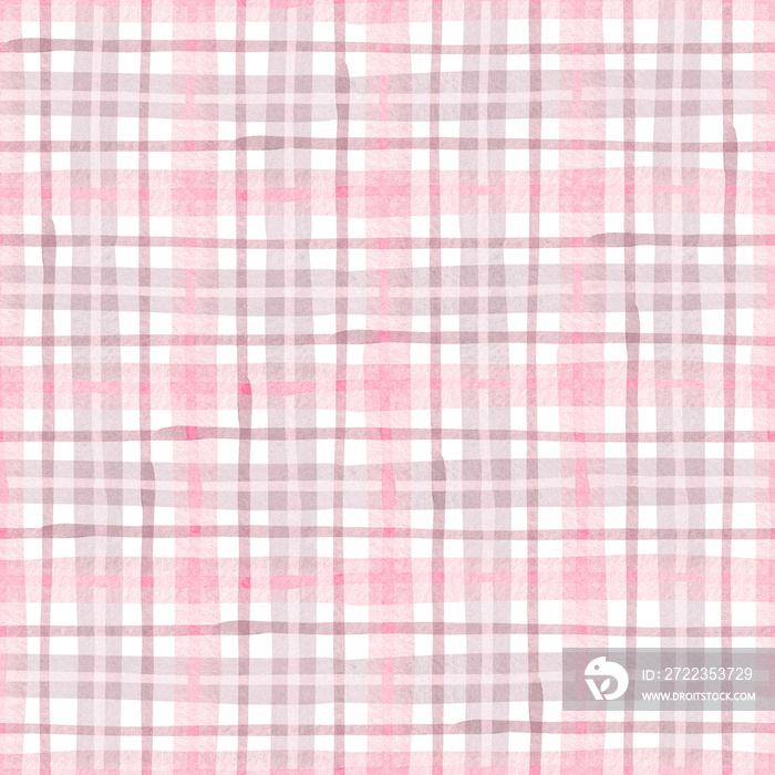 Pink tartan seamless pattern. Watercolor plaid background