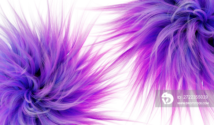 3d rendering. Two fluffy balls of purple color on a white isolated background. . Graphic illustratio