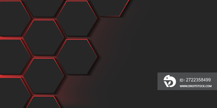 Dark geometric background with glowing red hexagons