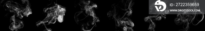 Collection swirling movement of white smoke group, abstract line Isolated on black background