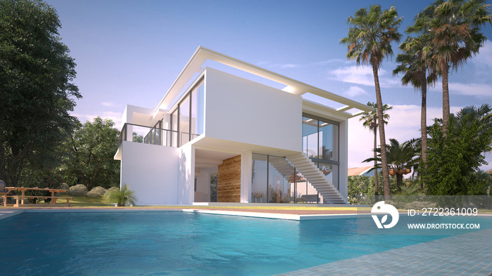 Modern villa with pool and exotic garden