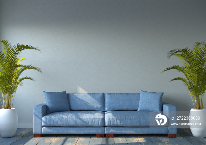 Living room interior with empty wall. 3d render