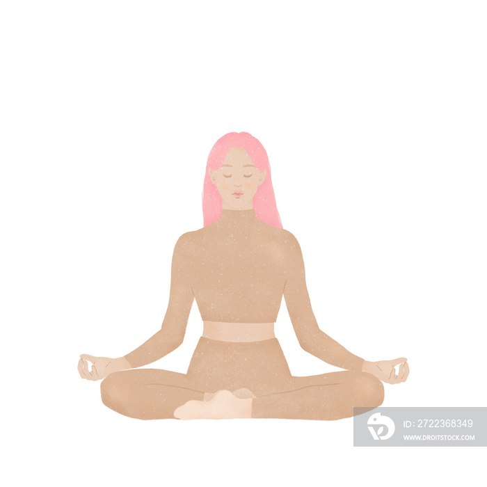 young Asian woman practicing meditation and mindfulness on transparent background