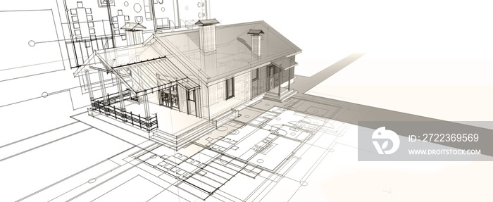 house architectural project sketch 3d illustration