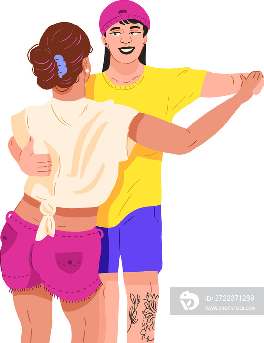 lesbian couple dancing white and yellow shirt transparent background