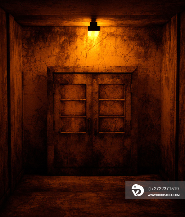 An old doors in abandoned house,3d rendering.