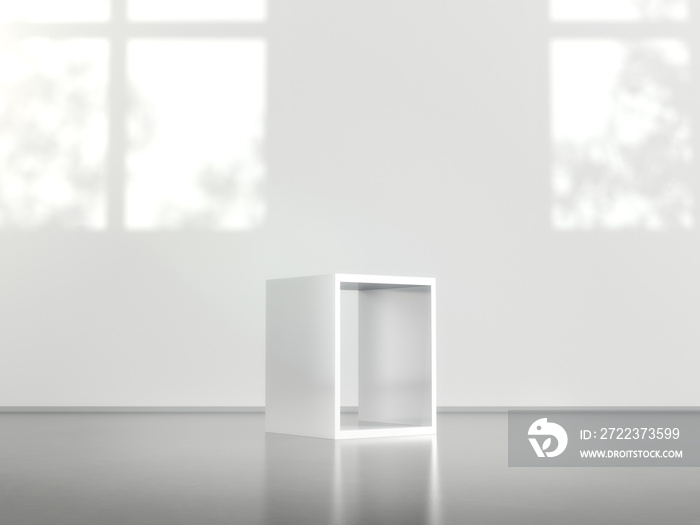 White pedestal for display,Platform for design,Blank product stand in Empty room with window and tre
