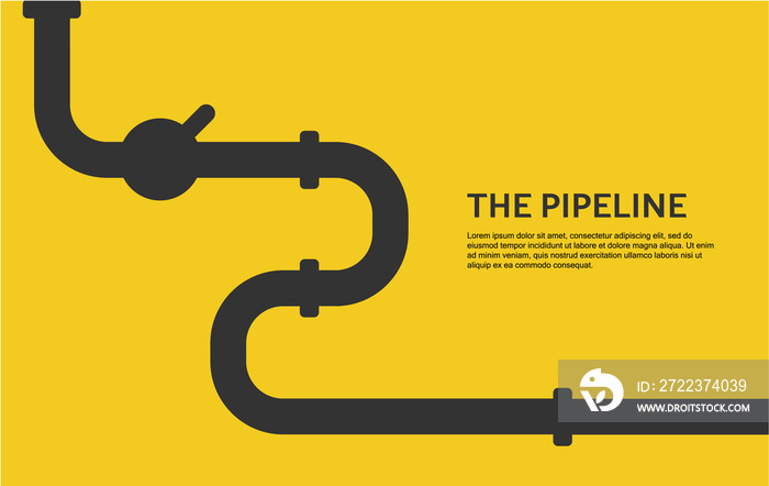 Web横幅模板。黄色管道的工业背景。适合的石油、水或天然气管道