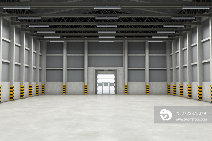 Empty warehouse interior or industrial building. 3D rendering