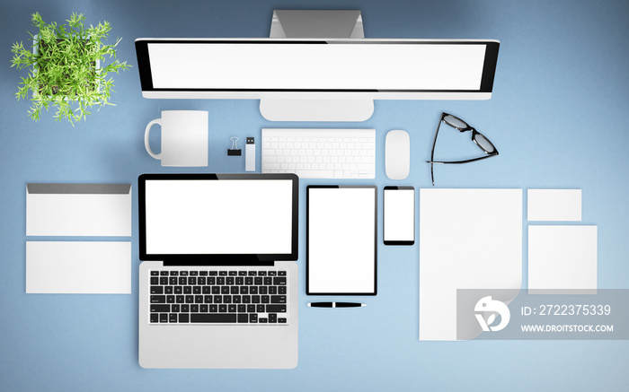 top view of devices and branding mockup