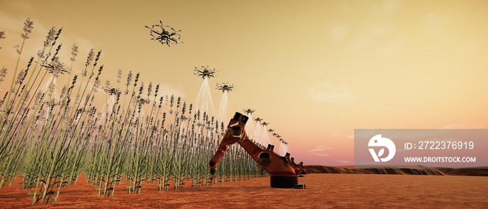 Extremely detailed and realistic high resolution 3d illustration of Martian Farming Automation